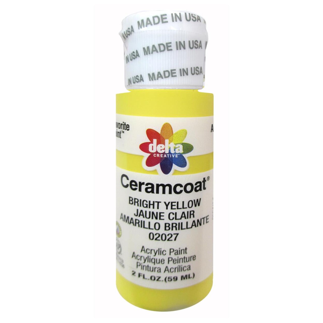 Delta Ceramcoat Acrylic Paint 2oz Bright Yellow – Multi-Surface Craft & Wood Paint for Painting Supplies, Canvas, DIY Projects, Artists & Hobbyists